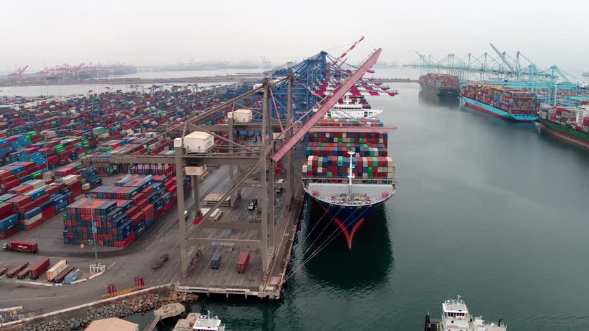 Cargo ships with containers in a  Los Angeles logistics port
