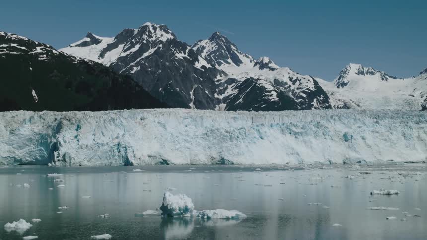 Arctic landscape with glaciers and mountains in the background