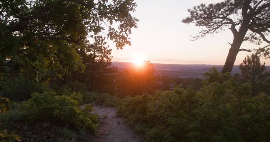 The sun sets in the distance of the wilderness landscape