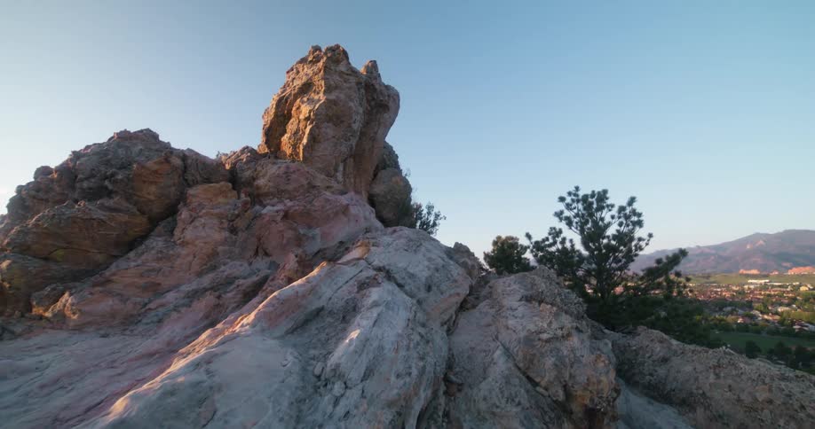 Rocky landscape on a peak of a canyon in a morning