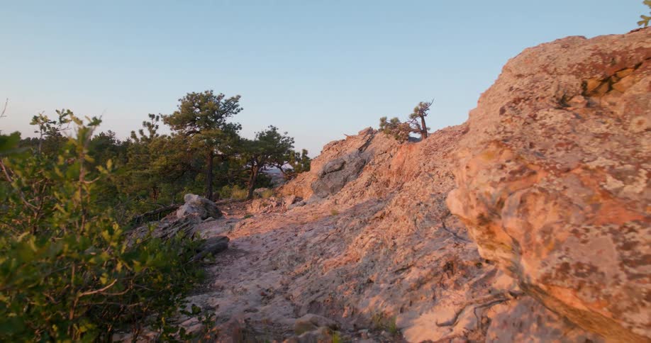 Trail on a rocky mountain at dawn