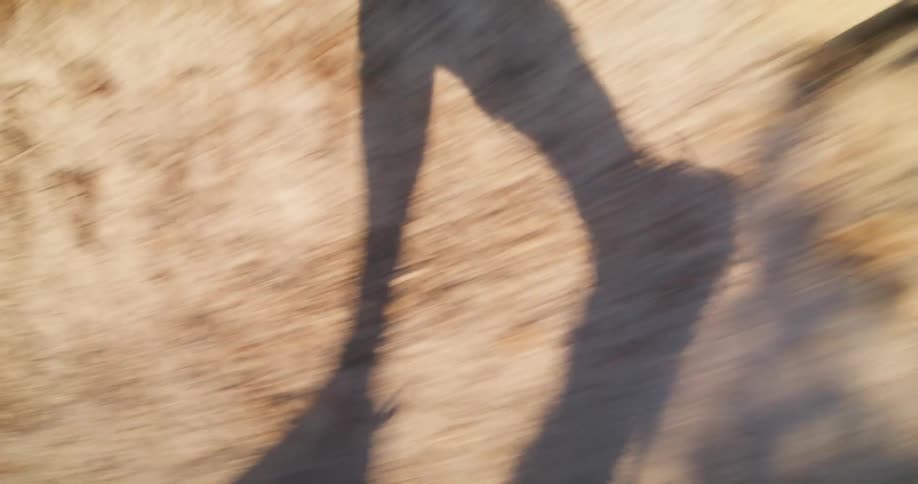 Shadow of a person trail running at midday