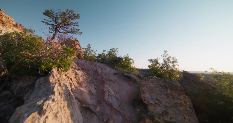 Rocky terrain on a mountain trail going uphill