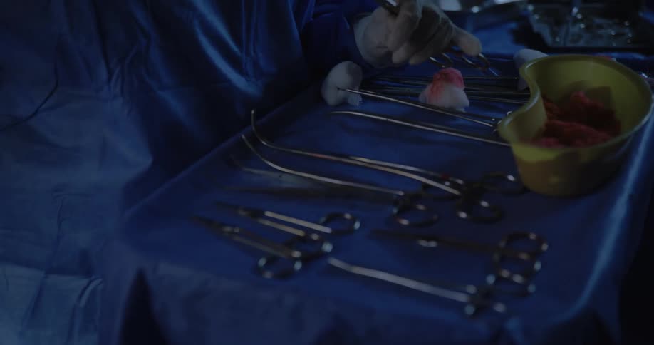 The nurse sorts the surgeon tools in the operating room