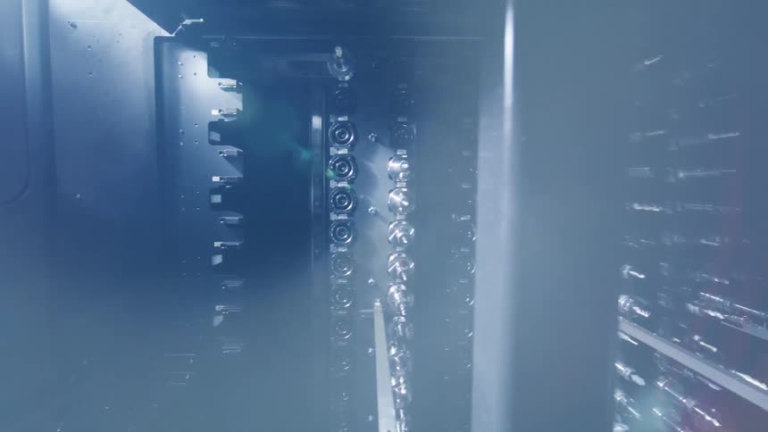Interior design of an industrial machine with sun reflection