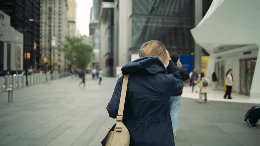 A woman walks into the terminal