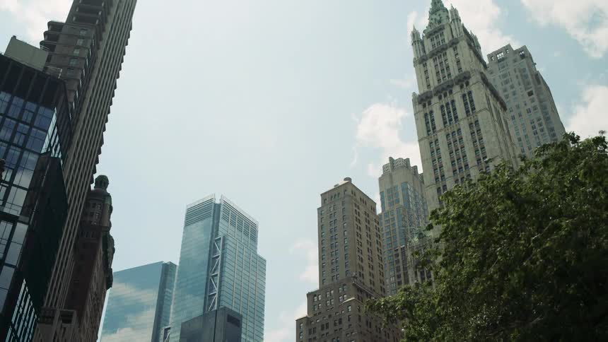 Upward view of modern buildings in a metropolis