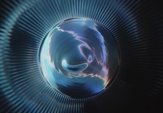 Abstractly rotating spiral metal with light reflection