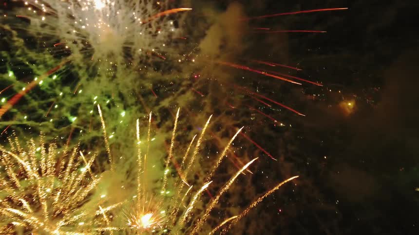 Fireworks explode in the dark night sky