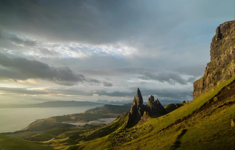 Sunrise high in the green hills of Scotland