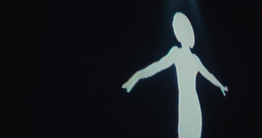 An animation of a woman dressed in white dancing against a black screen