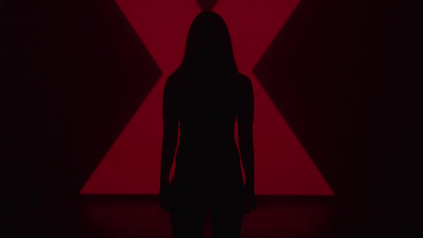 A silhouetted person stands before a large screen displaying red symbols on a dark background