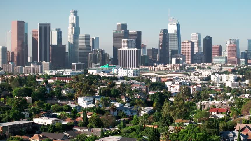 Aerial of a suburban and urban cityscape during daytime