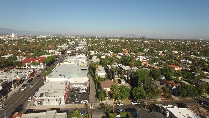 The landscape is filled with homes in Los Angeles neighborhood near Melrose Avenue