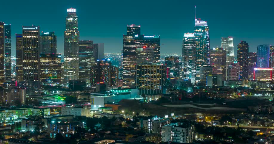 The city has bright lights at night