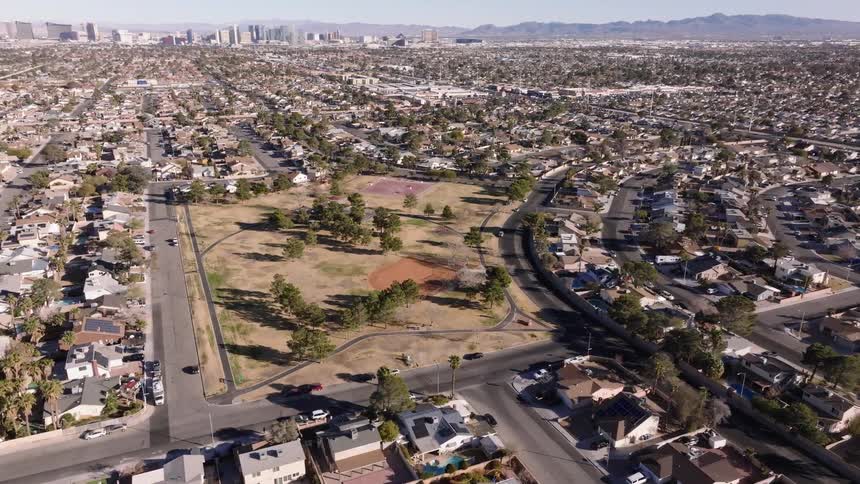 Aerial of a suburban cityscape during daytime
