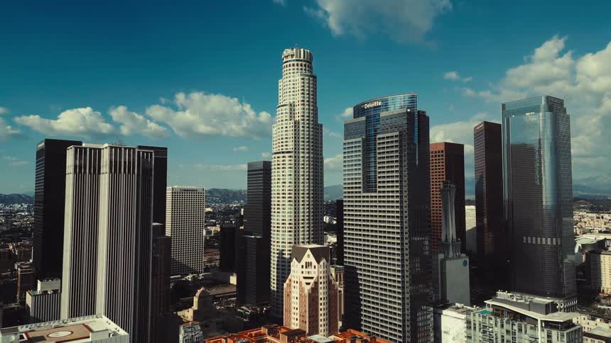 Tall buildings fill the skyline