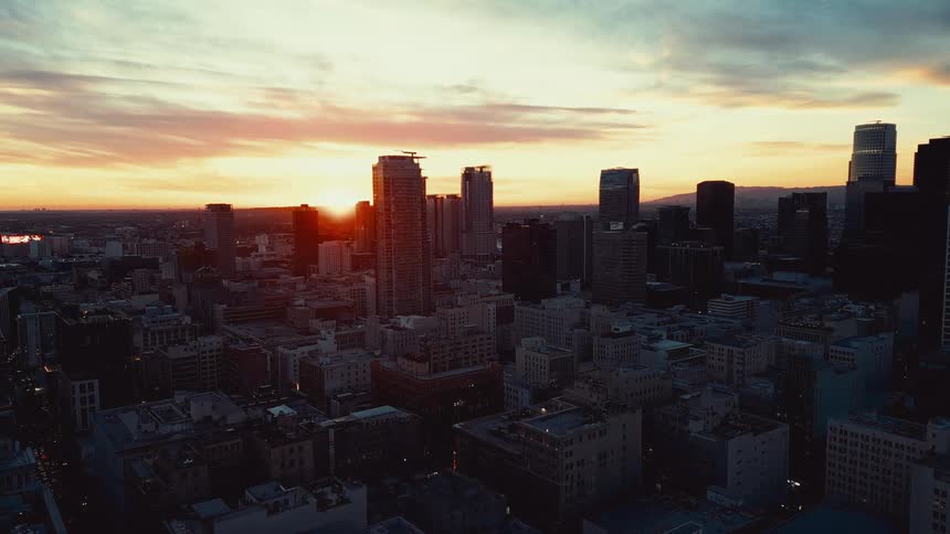Panoramic view of a metropolis with urban and business areas at dawn