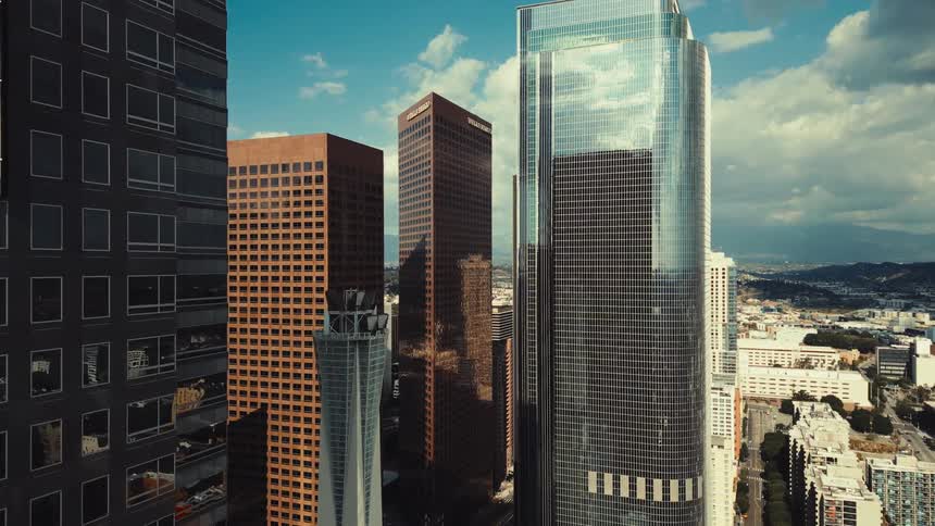 The side of the building is reflective glass