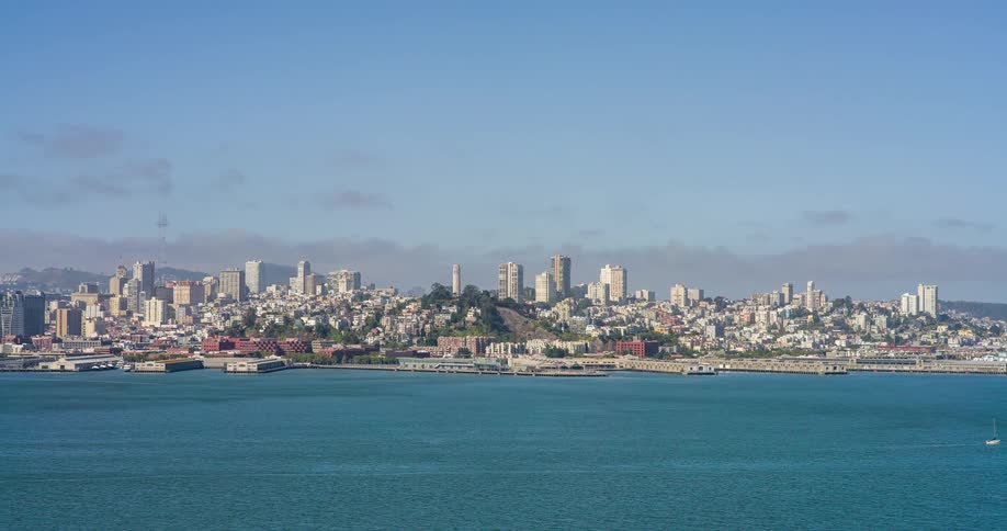 Aerial panorama of a seaside metropolis
