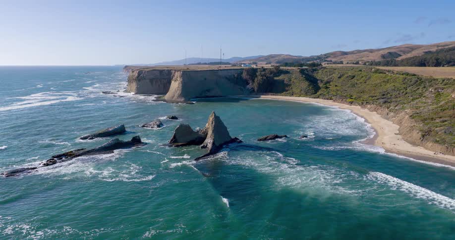 The landscape is full of cliffs and water