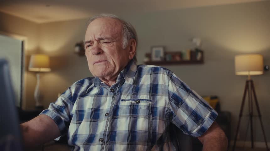 A man looks angry and sad while sitting in front of his computer