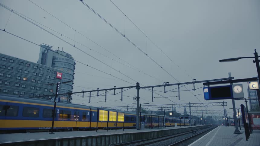 A bird flies over a parked train car