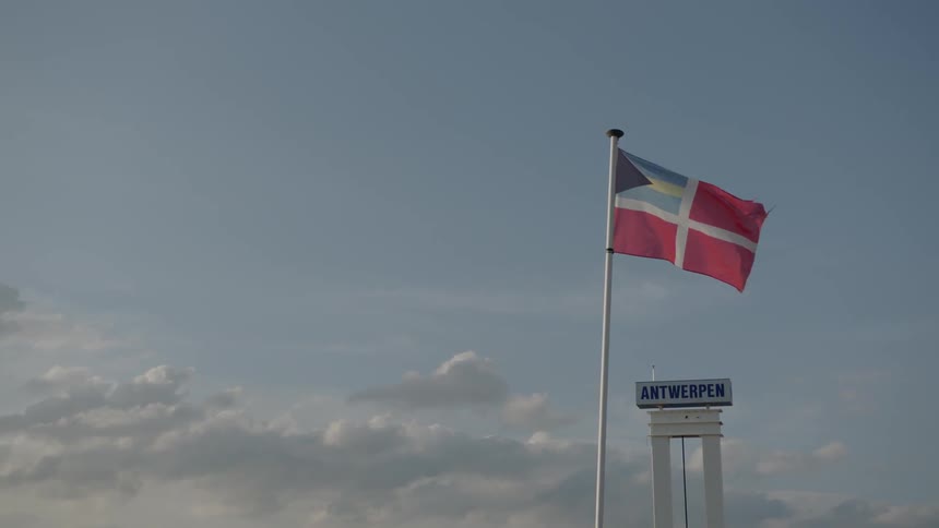 Flag on a pole waving on a windy day