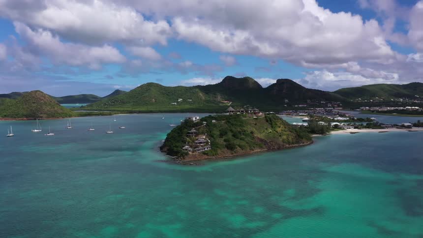 Turquoise blue archipelago with mountains around