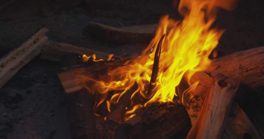 The fire is burning the logs