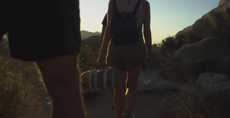 Four people are hiking together in the canyon