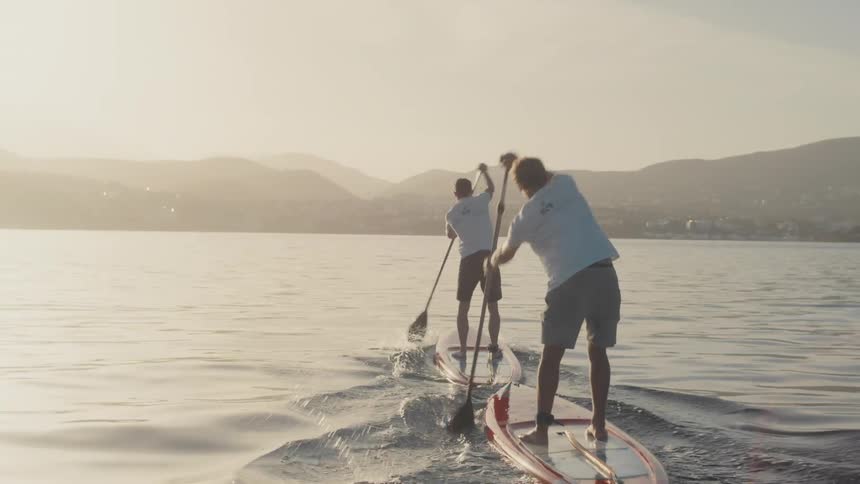 Two men doing stand up paddle in the sea