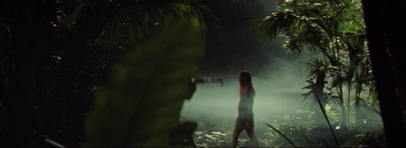 Woman walking through a rainforest