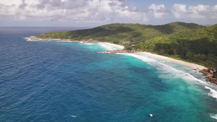 Aerial panorama of an archipelago with a turquoise blue sea