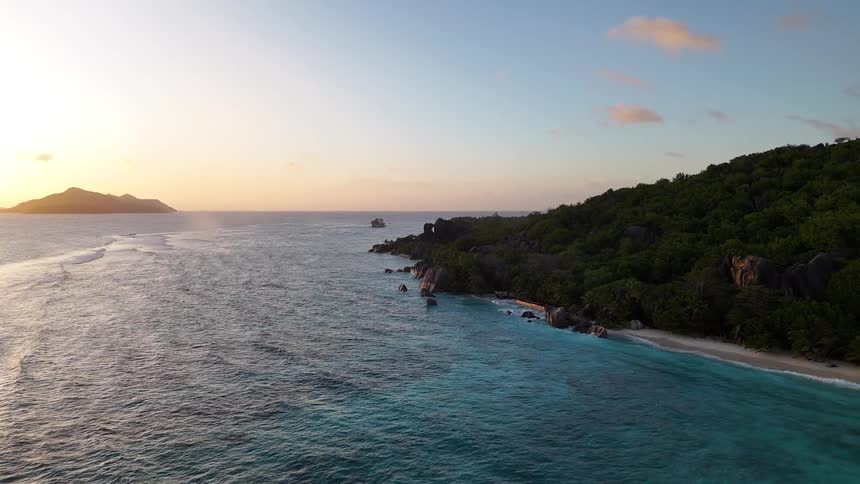Landscape of an archipelago with a turquoise blue sea at dawn