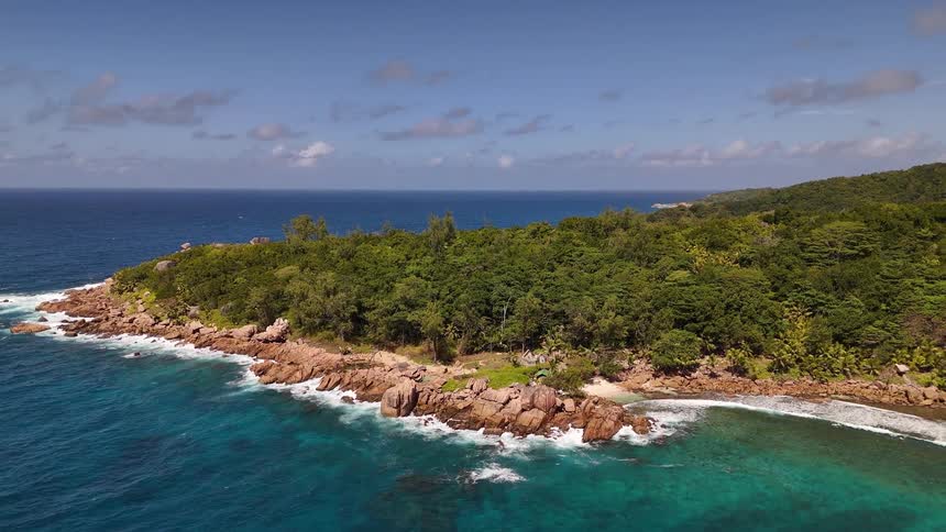 Aerial landscape of a tropical island by the sea