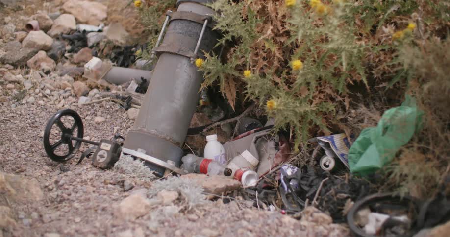 Trash thrown into a natural environment