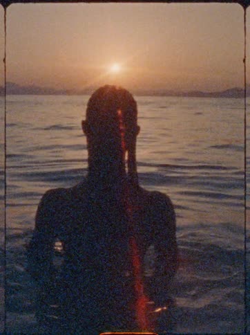 Silhouette of a woman swimming in the sea in the late afternoon