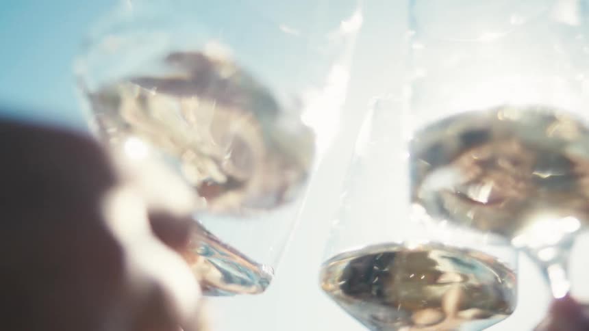 People toasting with glasses of white wine