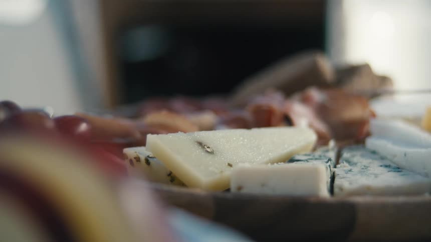 Closeup of cheese slices on a surface