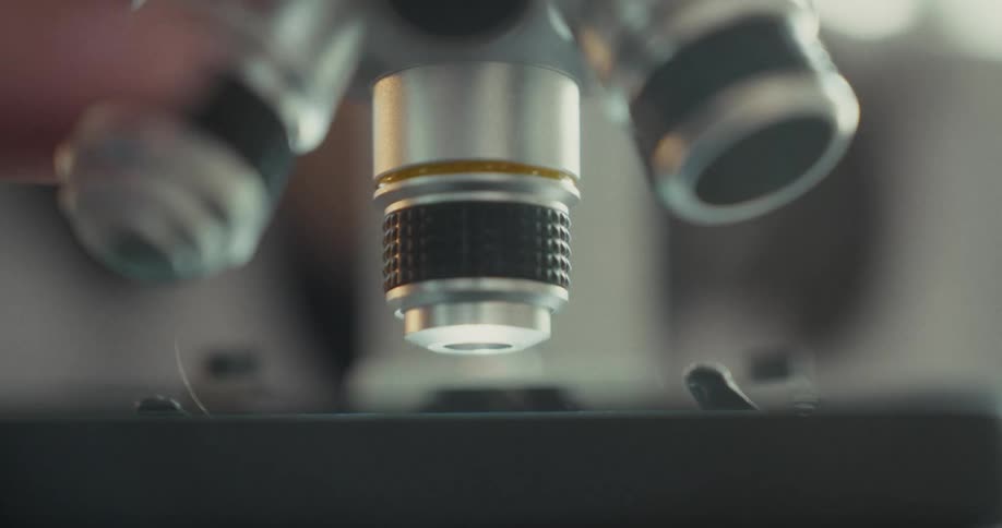 Person handling the lenses of a microscope