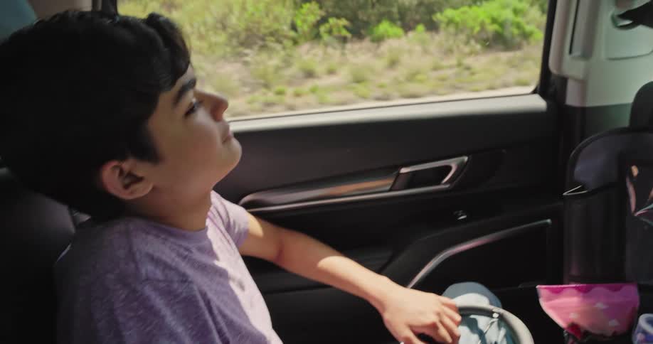 A family are on a road trip