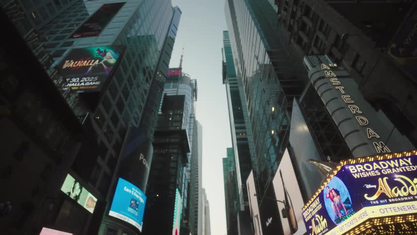Buildings have large displays on the facade