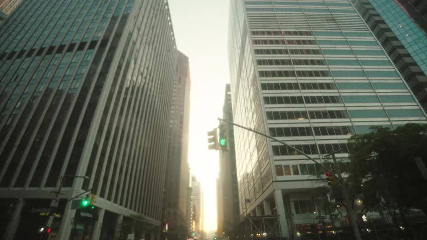 Urban street with tall modern buildings