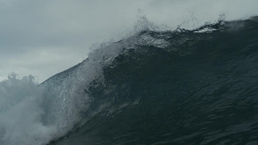 Ocean waves cause splashes in the middle of the ocean on a cloudy day