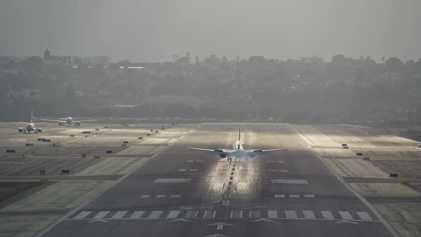 Plane landing at an airport