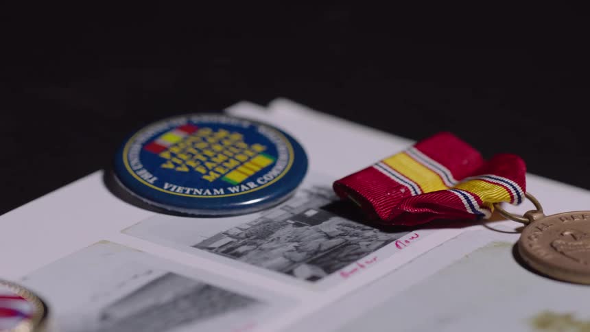 Military metals and pictures are on display