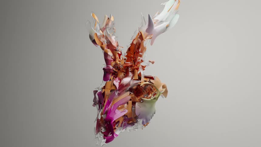 Artistic head of an animal in various abstract colors against a neutral background