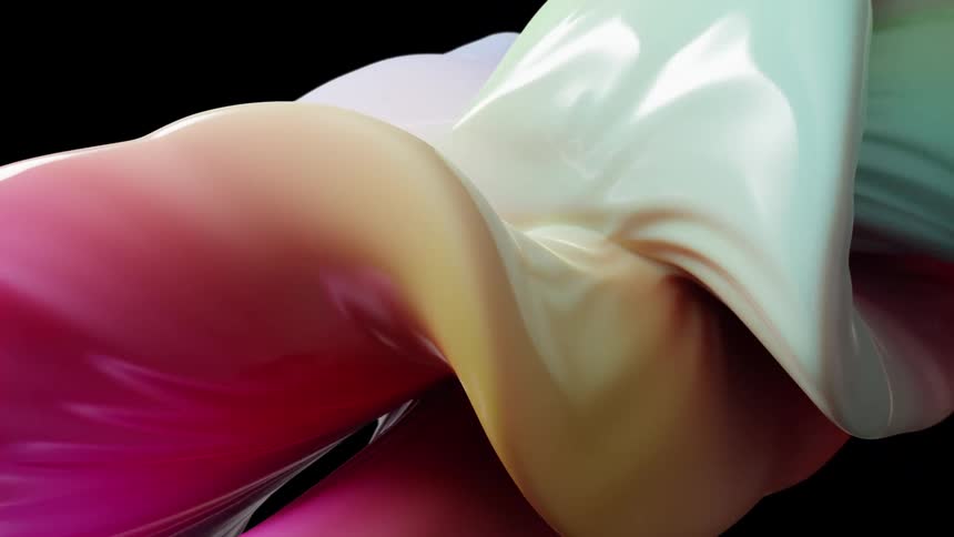 Closeup abstract visual featuring smooth glossy and fluid forms that resemble twisting fabric plastic or a liquid surface