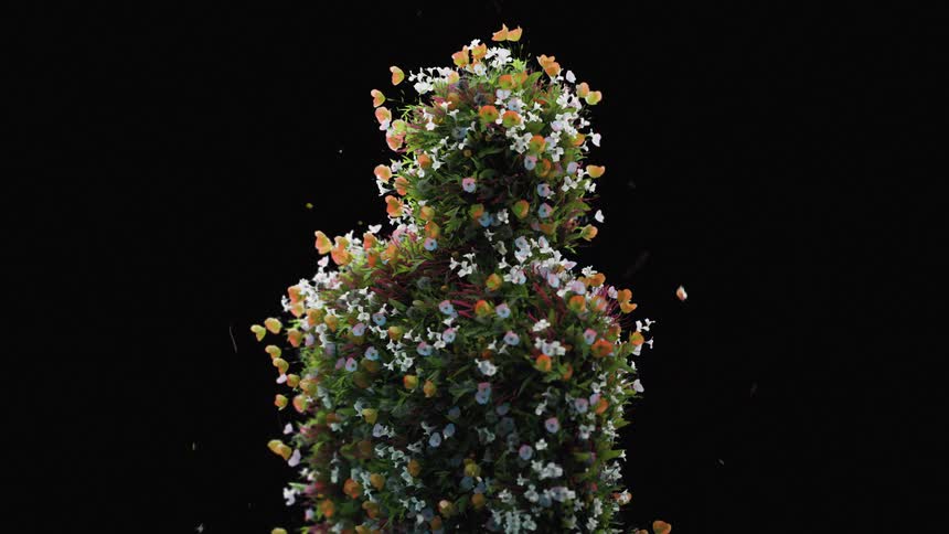 Silhouette of a person formed by colorful flowers against a dark background